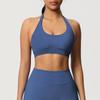 Sutiã Esportivo de Cor Sólida Sem Costura Lindo Costas Fechadas Alta Elasticidade Gola Halter para Corrida Fitness Yoga Feminino