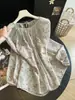 Camisa de Sol de Algodón y Lino con Mangas de Linterna Florales y Cinturón para Mujer, Blusa Ligera de Verano Juvenil Holgada Adelgazante