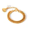 Pulseira de Pérolas de Água Doce com Concha Europeia e Americana de Alto Padrão Pulseira de Corrente Cubana de Aço Inoxidável Dourado 18K Joia de Mão Feminina Que Não Desbota