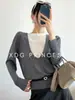 Tienda Insignia Shanghai Dan Nong/Suéter de Punto de Lana con Bloques de Color y Cuello en U, Falso Dos Piezas, Pulóver para Primavera y Otoño