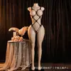 Talla Extra Lencería de Malla Transfronteriza Body de Pierna Abierta Sin Quitar Revelador de Pecho Apasionado Sexy Medias Coqueteo en la Cama Mujer