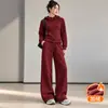 Conjunto de moletom com calça para mulheres, adequado para primavera, outono e inverno, com design de zíper e capuz, estilo solto e casual, e calça de perna larga, um conjunto de duas peças