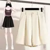 Shorts Geniales de Tallas Grandes para Mujer, Nuevo Estilo Traje Casual Blanco, Caída Suelta, Moldeadores, Falda-Shorts de Línea A de Cintura Alta Negros de Cinco Puntos para Primavera y Verano