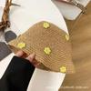 Sombrero Pescador de Paja con Flores para Mujer Verano Transpirable Cara Pequeño Tejido Sombrero de Paja Parasol Protector Solar Sombrero de Cubo Marítimo Trendy