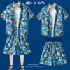 Traje de Viaje Camisa de Manga Corta para Hombre Camisa de Playa Costera Pantalones Cortos Casuales de Vacaciones Tallas Grandes Pantalones de Tres Cuartos Ropa de Pareja
