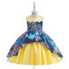Vestido de princesa para meninas 2024, novo vestido de cetim com patchwork europeu e americano, vestido de bebê estampado, vestido infantil