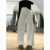 Calça Jeans Branca Patchwork Desconstruída de Cintura Alta para Mulheres 2025 Solta Emagrecedora Foice Reta Perna Larga