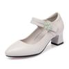 Zapatos de mamá de color liso, zapatos de mujer, tacón grueso, cuero antideslizante, suela suave, cómodos, zapatos individuales para suegra de mediana edad, zapatos de cuero con correa de velcro