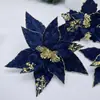 Flores de Natal personalizadas pelo fabricante, vendidas em alta no mercado transfronteiriço, decorações de Natal azuis, arranjos florais para árvores de Natal, flores de Natal