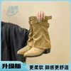 Botines Retro de Moda Versátiles Puntiagudos Botas de Media Caña con Remaches 2026 Otoño/Invierno Hebilla Tacón Grueso Botas Fruncidas