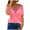 Amazon Aliexpress Renda Europeia e Americana Gola V Pulôver Manga Curta Tops para Mulheres Cor Sólida Camisetas Casuais