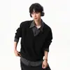 Moletom Patchwork Falso de Duas Peças Estilo Designer Único, Solto Estilo Coreano Tendência Casual Moda Top de Alta Qualidade para Primavera e Outono