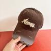 Gorra Retro de Cabeza Grande Estilo Americano Combinable Letras Muestra Cara Sombrero Pequeño con Agujeros Color Vino Tinto Viejo Gorra de Béisbol para Mujer