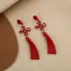 Pendientes de Terciopelo Rojo Vino Aguja de Plata 2026 para Mujer, Ambiente Elegante Moño Rosa Año Nuevo Festival de Primavera Pendientes Estilo Chino