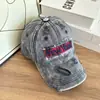 Boné de Baseball Jeans Rasgado Lavado Bordado Patchwork Moda Estilo Coreano Unissex Casual Afina o Rosto Boné Bico de Pato