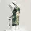 Rojo Sedoso Lencería Estilo Chino Sexy Cheongsam Modificado con Abertura Perla de Alta Gama Espalda Descubierta Flor de Loto Estilo Nacional Cheongsam 2770