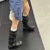 2026 Modelo Nuevo Hebilla de Cinturón Botas de Caballero, Caña Ancha, Adelgazante, Patchwork, Tacón Grueso, Botas Largas Negras para Mujer