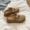 Sandálias de Sola Grossa Vazadas para Mulheres, Nova Moda Verão 2026 Respiráveis Mary Jane Meio Chinelo Fechado para Exterior