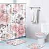 Suministro Directo de Fábrica Amazon Mariposa Flor Grande Estampado Floral Pequeño Cortina de Ducha de Baño Juego de Cuatro Piezas para Inodoro Juego de Tres Piezas de Alfombrillas para Piso