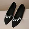 2026 Nuevos Zapatos de Abuela Elegantes de Punta Fina y Boca Baja con Cadena de Pedrería Talla Grande Estilo Primavera/Otoño Versátiles para Viajes Diarios para Damas