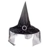 Sombrero de Bruja para Fiesta de Halloween Cubre Rostro de Encaje Sombrero de Mago Misterioso Sombrero de Tafetán Disfraz
