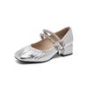 Zapatos de Salón Augu Shiden Plateados para Mujer 2026 Nuevas Sandalias de Tacón Grueso Retro de Verano Zapatos Mary Jane de Tacón Medio Estilo Francés para Mujer