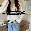 Suéter de tricô listrado estilo japonês para mulheres, novo top casual de outono 2026, design moderno e único, popular online