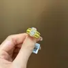 Anel de Ovo de Pombo para Fio e Broca de Ponto Dourado Areias Antigas Anel de Dedo Texturizado de Face Larga Luxo Leve Antigo Presente Requintado para Namorada