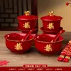 Tazas de Té para Brindis de Boda, Tazas y Cuencos de Pareja Dragón y Fénix, Juego de Cuenco y Palillos de Boda, Juego de Té Rojo para Novios