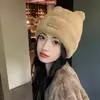 Chapéu Feminino Outono e Inverno Orelhas de Gato Fofas Pelo Sintético de Visão Chapéu de Tricô Chapéu para Frio Chapéu de Lã Moda Versátil Chapéu Baotou Tendência