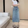 Falda de Mezclilla para Mujer Nueva de Verano de Cintura Alta con Abertura Falda Línea A Cubre la Entrepierna y Luce Delgado Aspecto de Longitud Media Casual Falda Ceñida a la Cadera