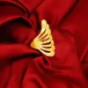 Anillo de Mujer Vietnamita Chapado en Oro con Diseño de Flor de Peonía Pavo Real, Cola Doble de Fénix y Flor Grande, Anillo Ajustable para el Dedo Índice Que No Se Desvanecerá con el Tiempo