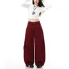Jeans Wide Leg Vermelho Primavera e Verão para Mulheres 2026 Novo Estilo Calças Scimitar Desconstruídas Retas Largas Calças Casuais Americanas Tendência
