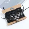 Set Tejido Estilo Retro Simple y Artístico Pulsera de Cuero, Set Simple de 4 Piezas para DIY con Cuerda de Cáñamo y Pulsera de Cuero Genuino con Cruz