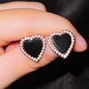 Pendientes de Corazón Negro Y2K Personalizados con Circonita Micro-Pavimentada en Forma de Corazón para Mujer Joyería de Pendientes de Plata 925 Nicho