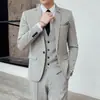 Traje Rayado para Hombre 2020 Set de Tres Piezas Estilo Coreano Juvenil Corte Slim Talla Extra Vestido de Boda Banquete Ropa Formal