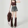 Falda pantalón de mezclilla para mujer 2026, falda de línea A de cintura alta adelgazante para chica de verano, falda versátil que se ajusta a la cadera, falda de mezclilla de moda