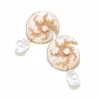 Brincos de Pérola Lunar com Gotejamento de Óleo Estilo Europeu e Americano Inspirados em Chanel, Brincos Exagerados de Papagaio de Esmalte Nicho Conch, Transfronteiriço