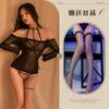 Roupa íntima sexy, perspectiva de três pontos, traje de paixão, saia curta de malha fina, rebite, vestido SM de bondage, tentação