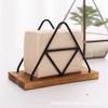 Porta pañuelos triangular nórdico con anillo de acero metálico, Portanapkins con quemado de madera, Organizador y estante de colocación de pañuelos, Almacenamiento retro americano