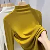 Otoño e invierno 2025 camiseta interior cálida con cuello medio alto forrada de forro polar nueva camiseta de manga larga abrigo ajustado para mujer moda