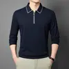 Camisa Polo com Zíper e Lapela de Manga Longa Logo Impresso Personalizado Camiseta de Negócios Elegante Roupa de Trabalho Camisa Cultural Roupa de Trabalho Bordada