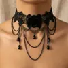 Bestseller transfronteiriço estilo gótico gargantilha de renda preta, moda sexy europeia e americana pulseira de flor de rosa rubi brilhante para mulheres