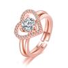 Anillo abierto en forma de corazón de comercio electrónico transfronterizo, joyería de plata creativa de moda para mujer, pulsera de anillo apilado dos en uno con amor