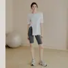 Tallas Grandes Ropa Deportiva Holgada Ropa de Fitness Longitud Media Abertura Manga Corta Yoga Running Pantalones Capris Verano Delgado