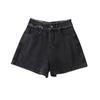 Pantalones cortos de mezclilla negros de tiro alto con diseño de estilo japonés y corte en A, hot pants para estudiantes de verano