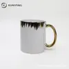 Taza Cerámica Dorada de 11 Onzas al por Mayor de Fábrica con Asa y Borde Galvanizados, Taza para Uso Doméstico, Taza para Café y Bebidas