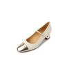 Elegantes Zapatos Mary Jane de Piel de Oveja Tricolor Combinables INS Famosos en Internet Primavera 2023 Tacón Medio Grueso Punta Redonda Cuero Completo Zapatos de Una Capa para Mujer