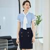 Camisa de Verano Delgada de Manga Corta al por Mayor Lazo Camisa Rayada Azul Ropa de Trabajo para Mujer Traje Profesional Ropa de Trabajo al por Mayor