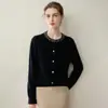 Cárdigan de cachemira para mujer, cachemira de cabra pura, nuevo estilo otoño e invierno, cuello redondo, cuello de punto con pedrería, abrigo suéter de color liso